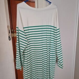 Green and White Striped Long Sleeve Dress